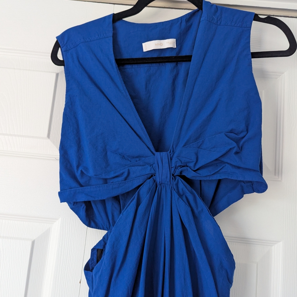 Mango Cobalt Blue Sleeveless Maxi Dress with Front Tie